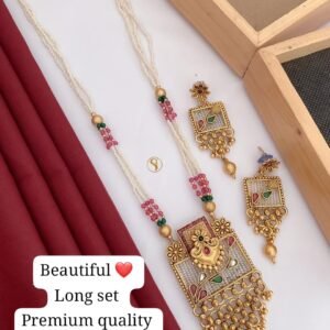 Premium High Gold Long Set Necklace – Elegant Traditional Design